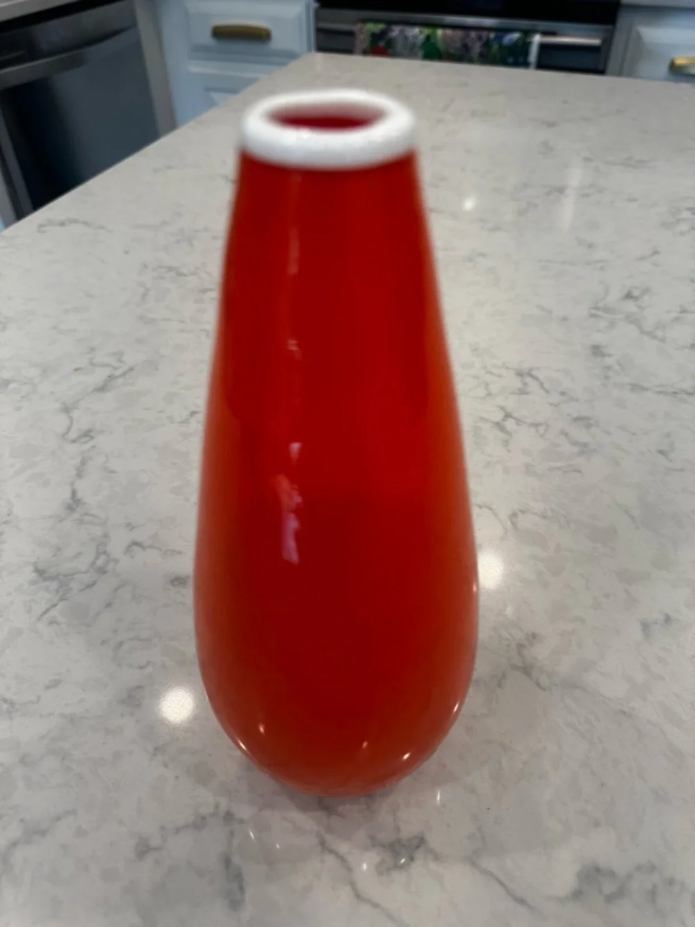 Vintage Orange Cased Glass Vase White Rim MCM 1970s Empoli Style - Picture 1 of 4